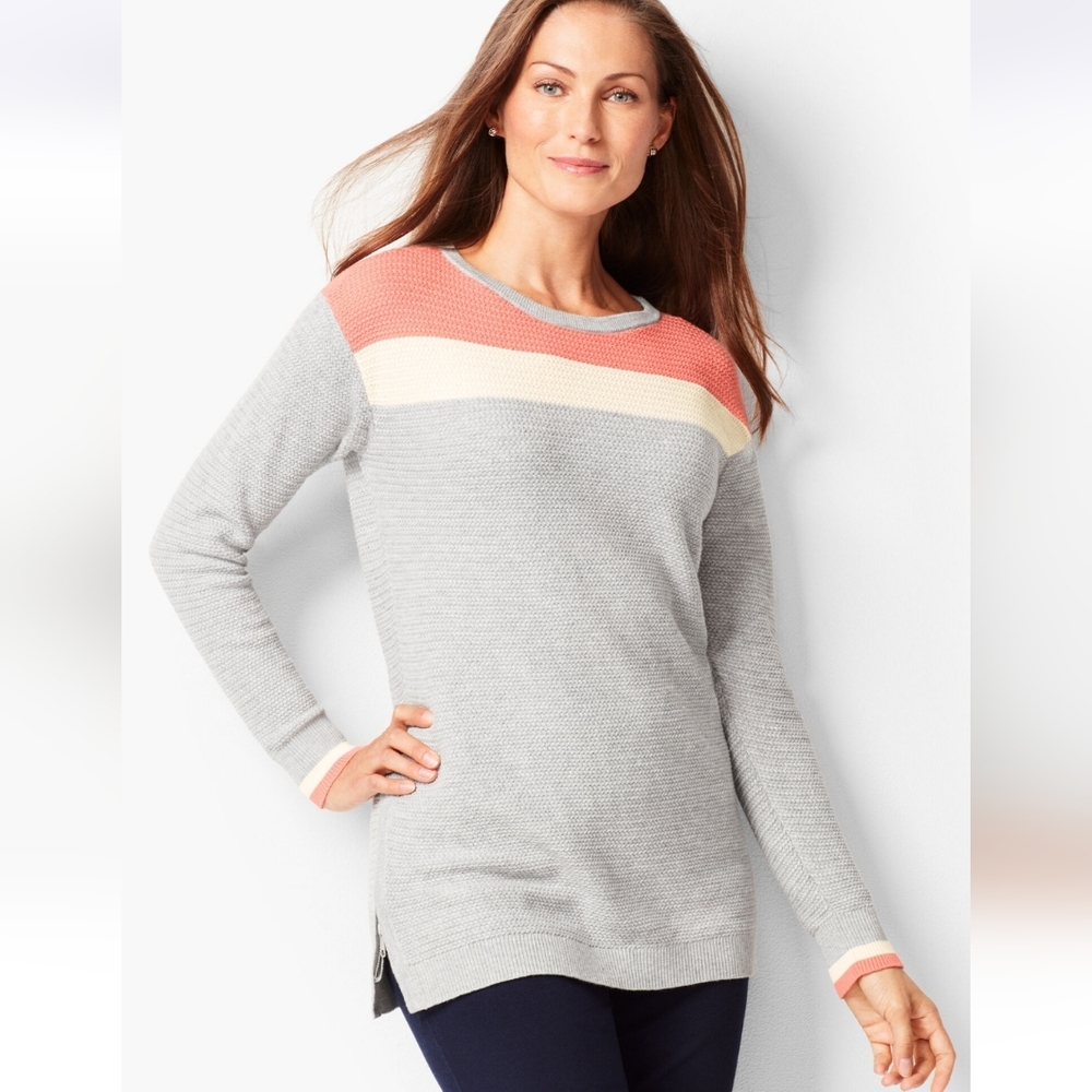 T By Talbots Colorblock Sweater With Zipper Detail